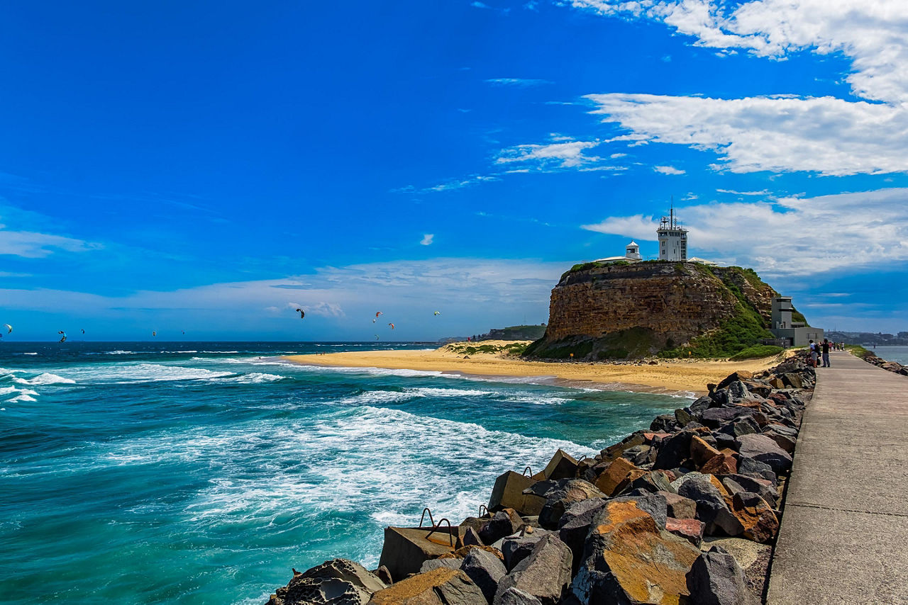 The Nobbys Head Lighthouse in Newcastle, Australia