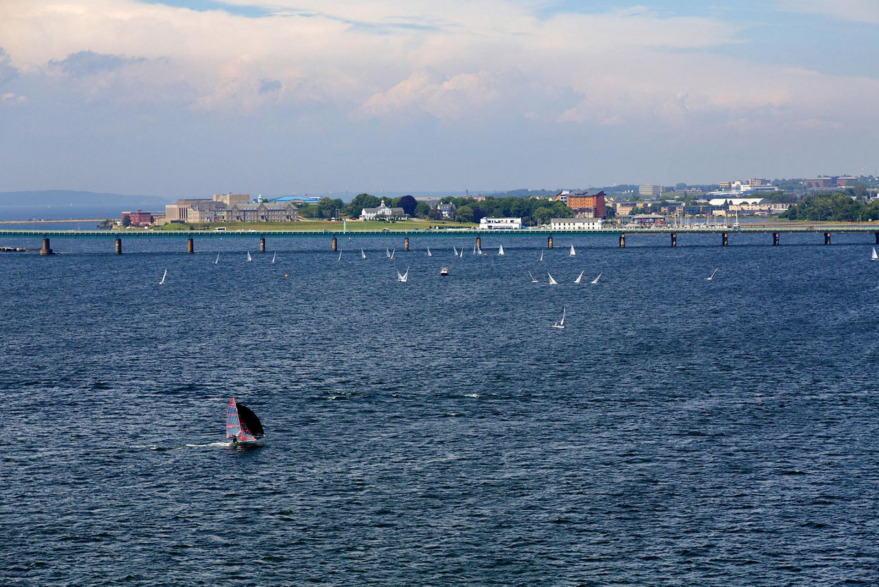 View of a bridge at the harbor in Newport, Rhode Island