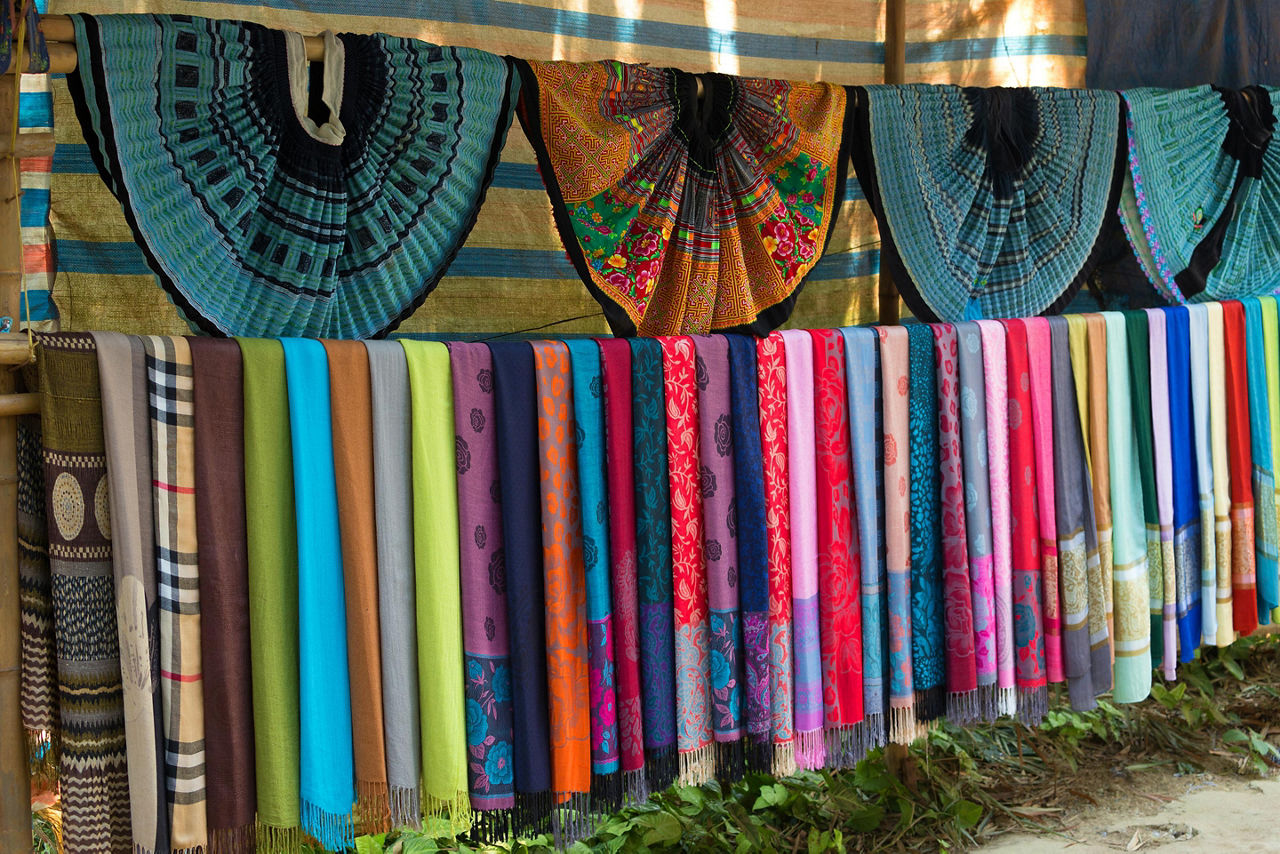 Ethnic silk wraps in different colors found in the villages of Vietnam