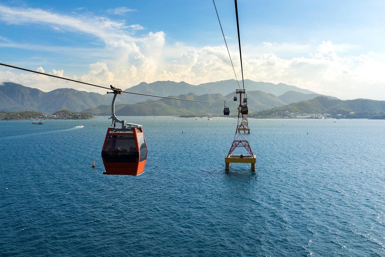 Aerial cable car over ocean in Nha Trang, Vietnam