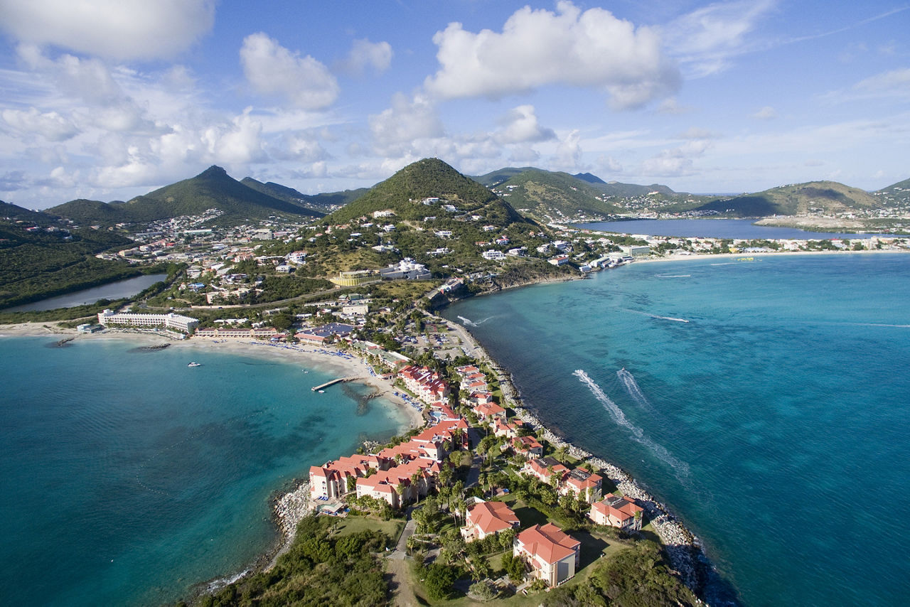 Aerial view of the Great Salt Pond, Philipsburg, St. Maarten