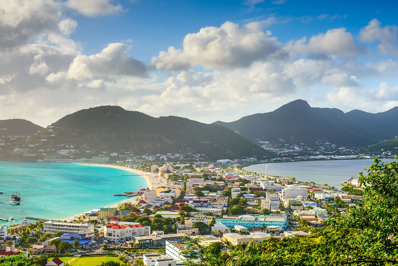 Cityscape at the Great Salt Pond, Philipsburg, St. Maarten