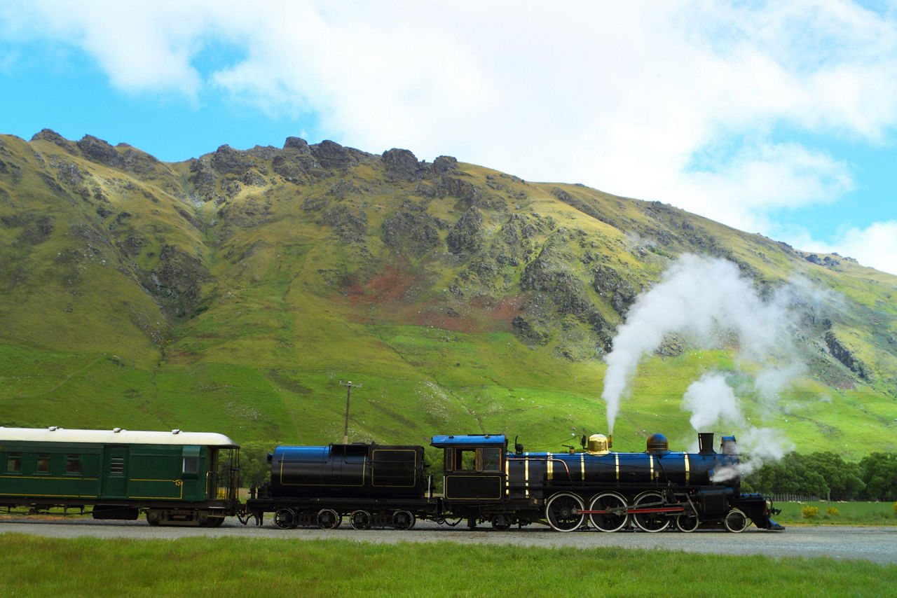 Historic steam train in Picton, New Zealand