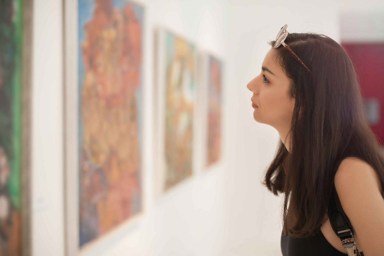 Woman Admiring Art in Museum, Ponce, Puerto Rico