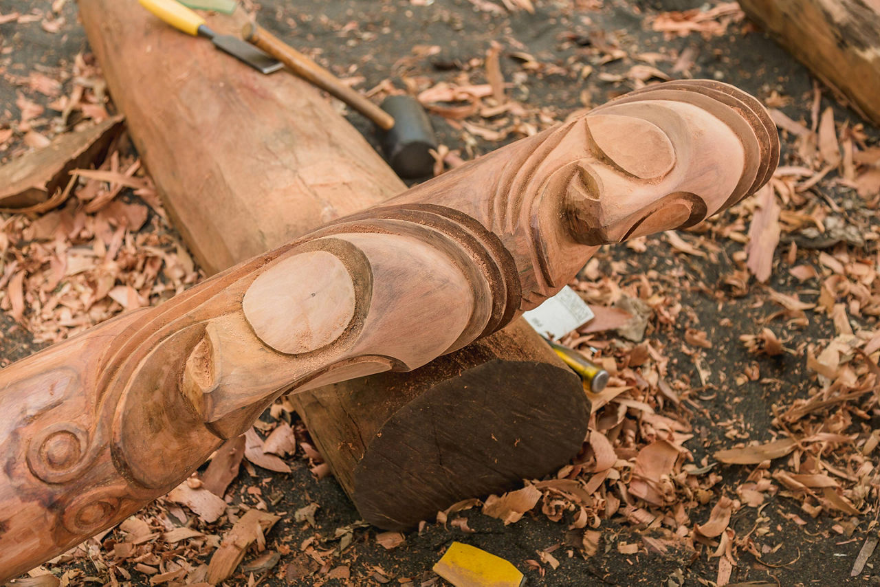 Woodem Tam-Tams spiritual totems being created in Port Vila, Vanuatu