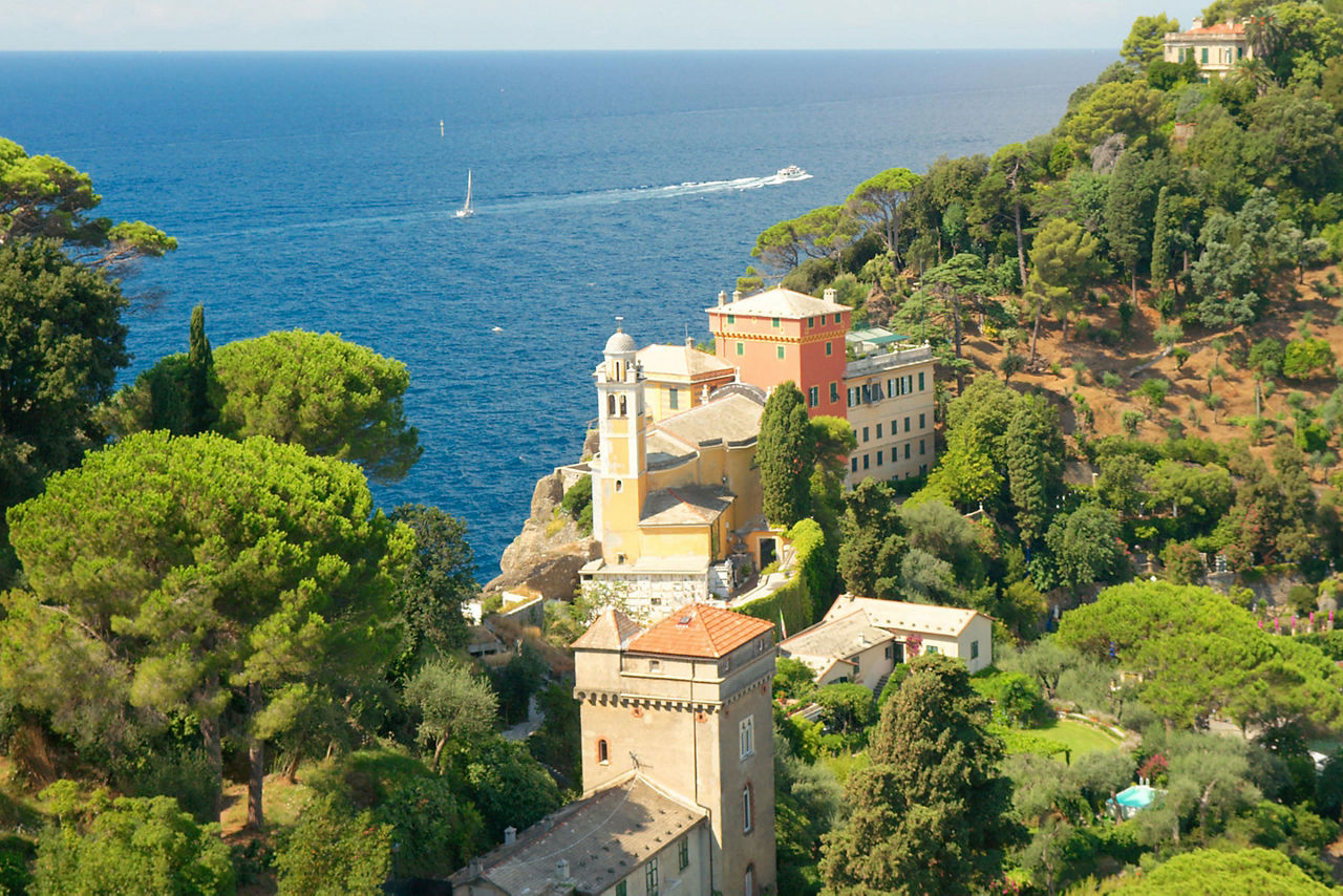 iew of Church of St. George (1154), Portofino, Italy