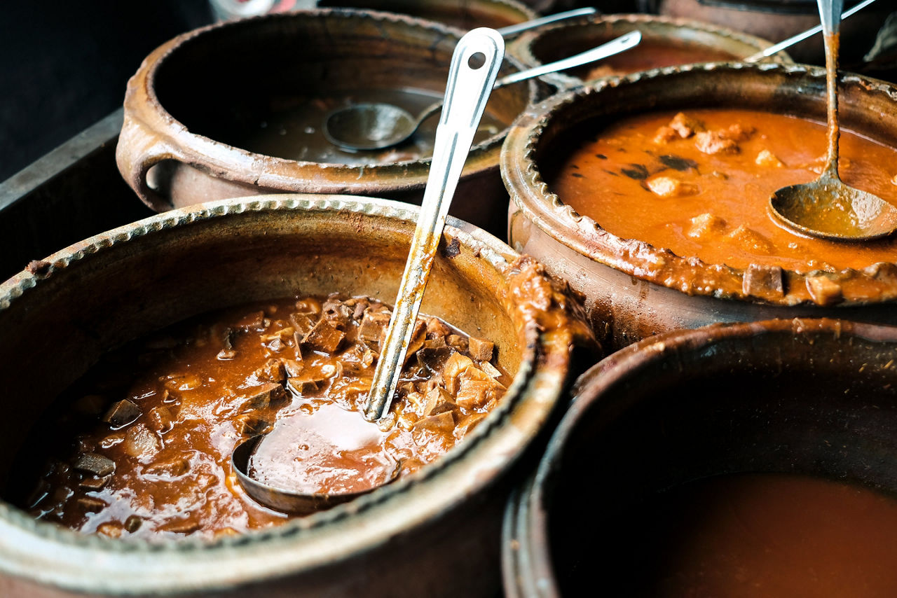 Typical local stew dishes of Antigua. Guatemala