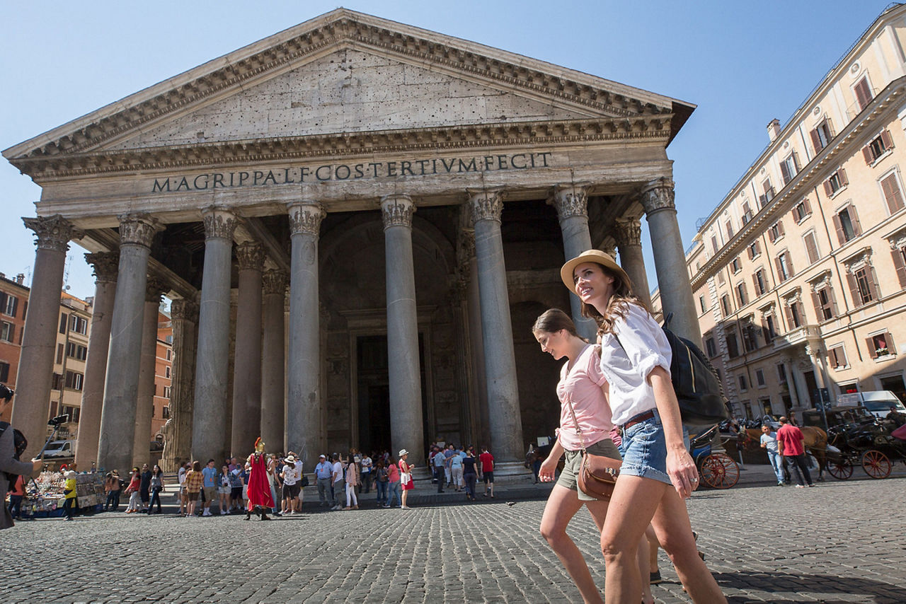 Italy Rome Ancient Temple Scenic Walk Mother and Daughter 