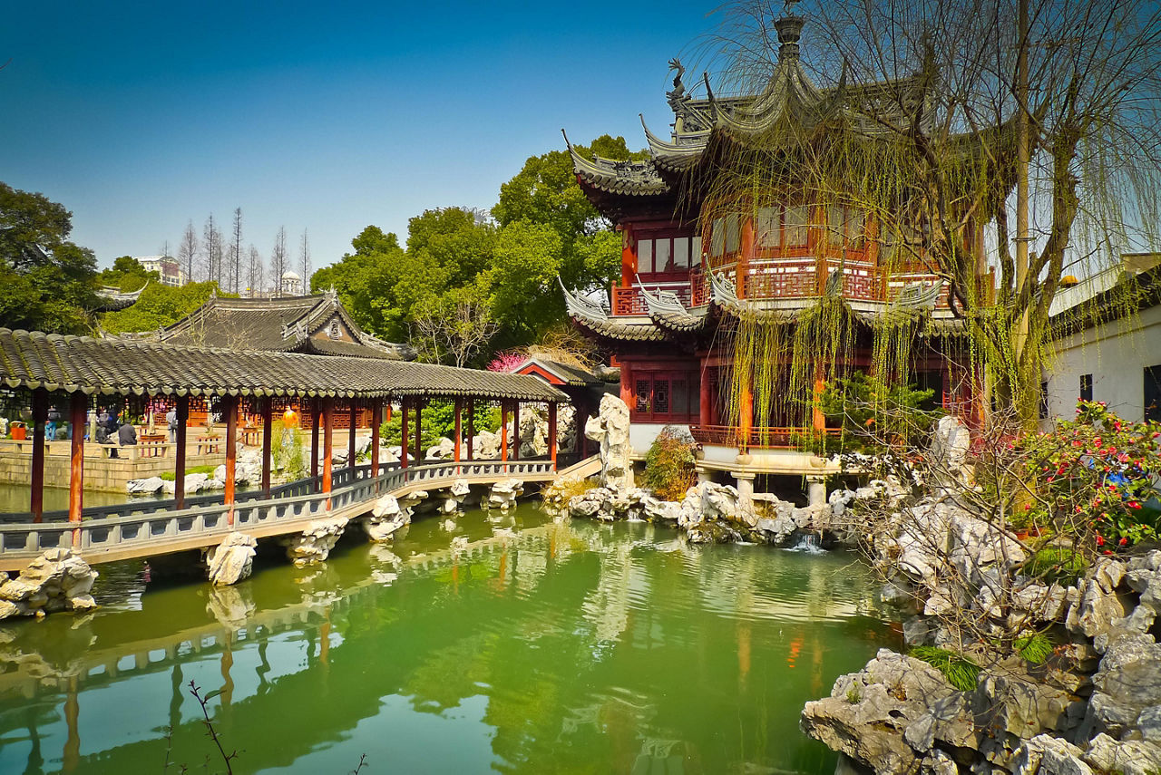 Traditional pavillions in Yuyuan Gardens in Shanghai, China