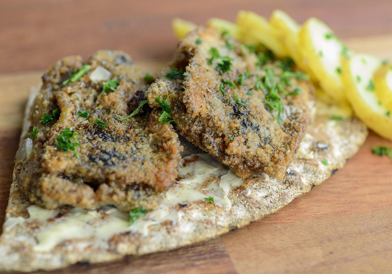 Pickled fried herring on crispbread