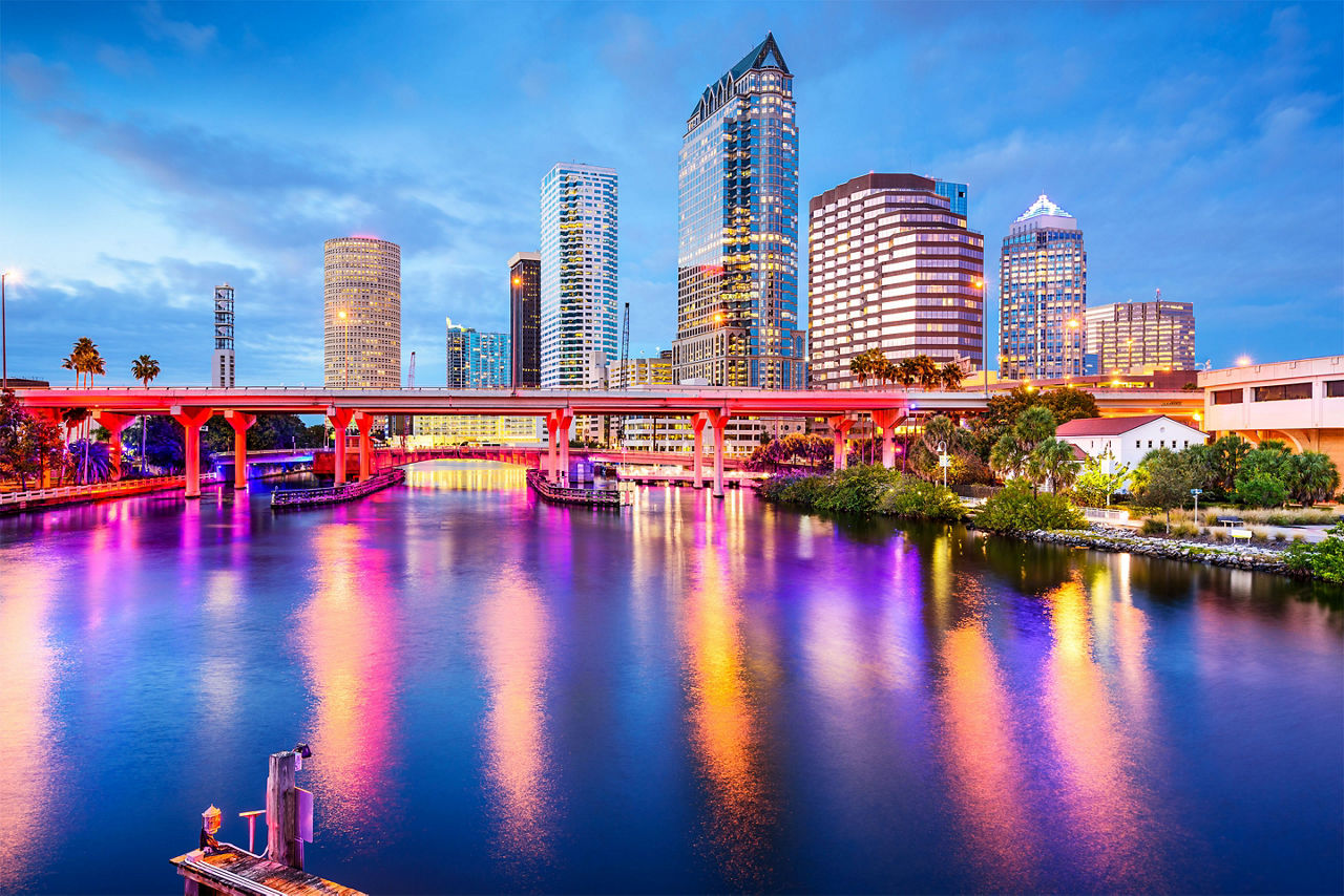 Skyline of Tampa, Florida at night.