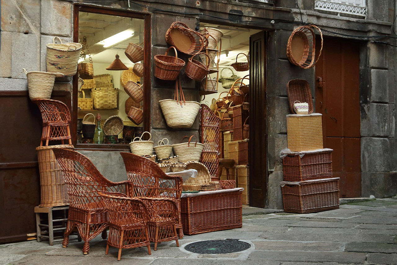 A store in Vigo, Spain that sells wicker baskets and goods