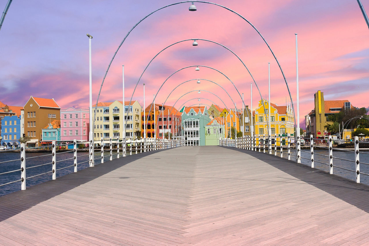 Queen Emma Bridge floating pontoon bridge. Willemstad, Curacao.