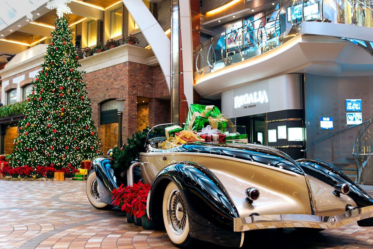 Presents and Christmas Decorations around Vintage Car