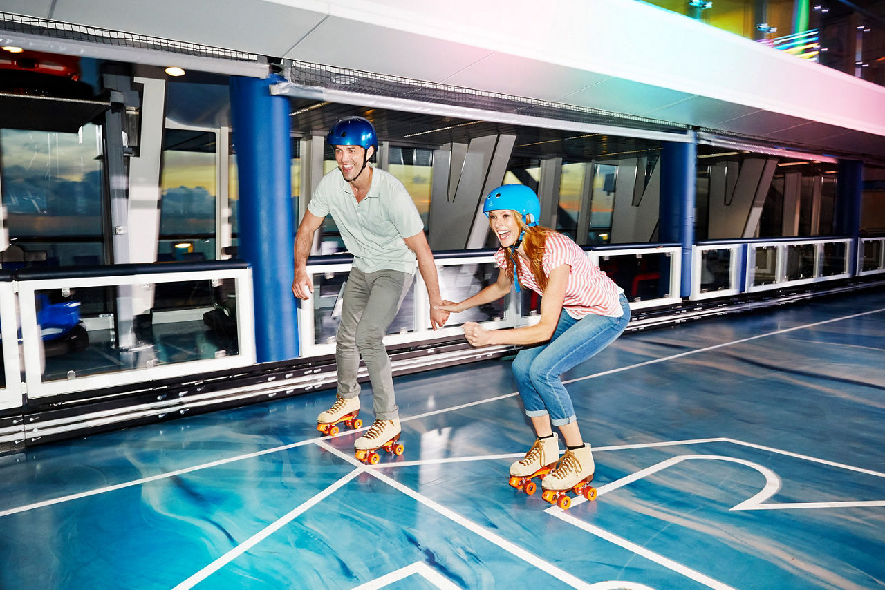 Quantum of the Seas Couple Roller Skating at Seaplex