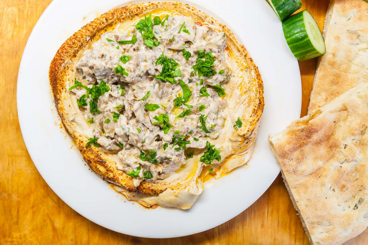 Middle East, Traditional Hummus and Eggplant