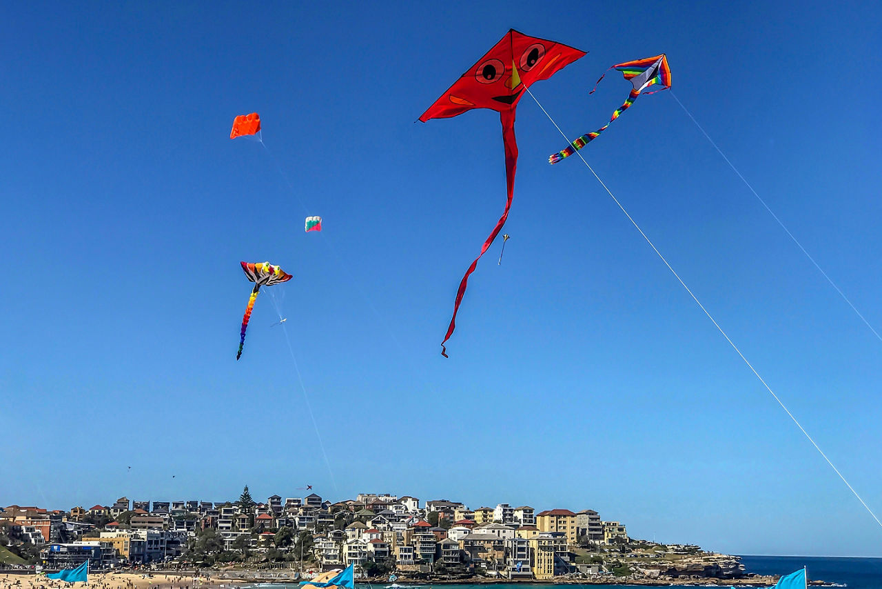 Photo of city at and beach at Sydney Kite festival. Australia