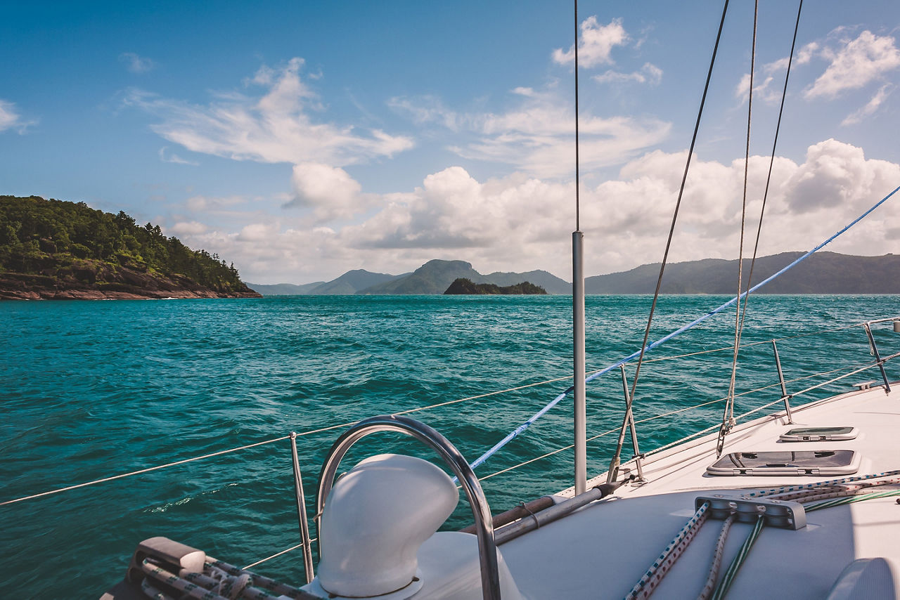 Sailboat sailing on the Great Barrier Reef. Australia.