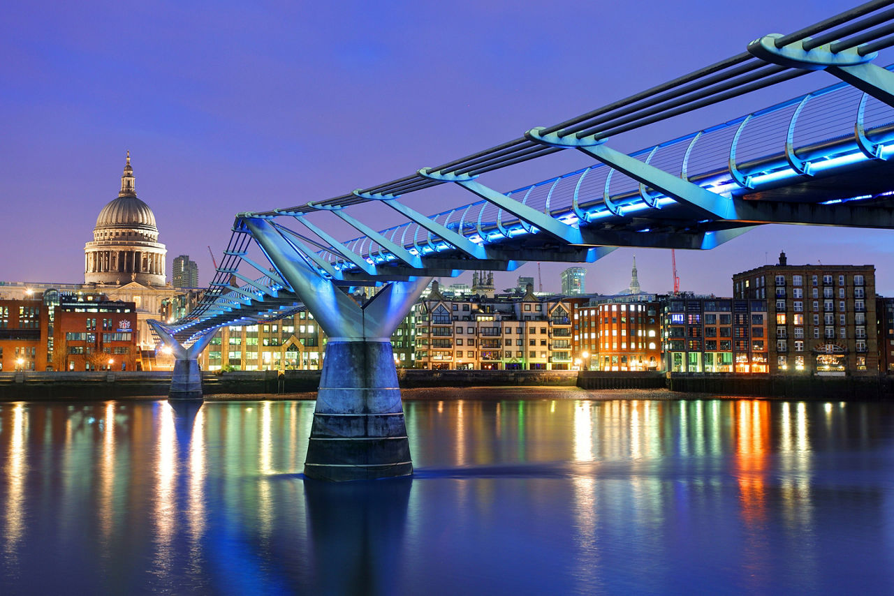 View seen when visiting the famous Millennium Bridge in London. UK