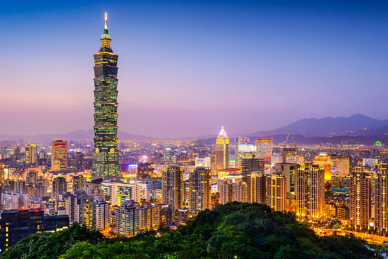 Taiwan Taipei City Skyline at Night