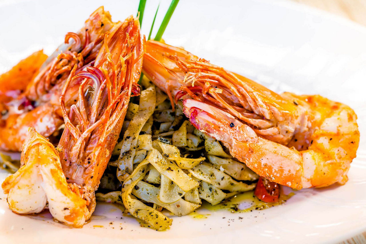 Prawns with Green Wheat Pasta