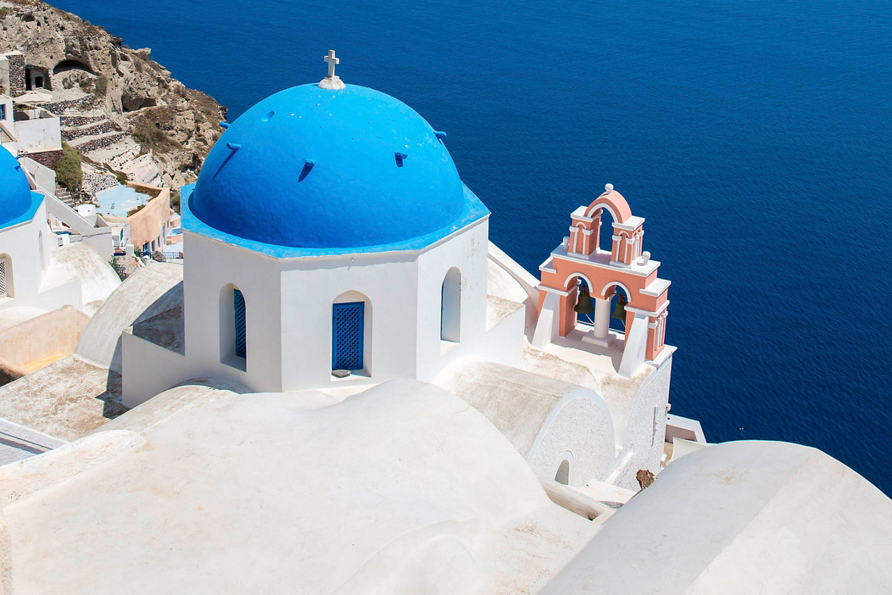 Greece Santorini Coast Blue Dome Roof