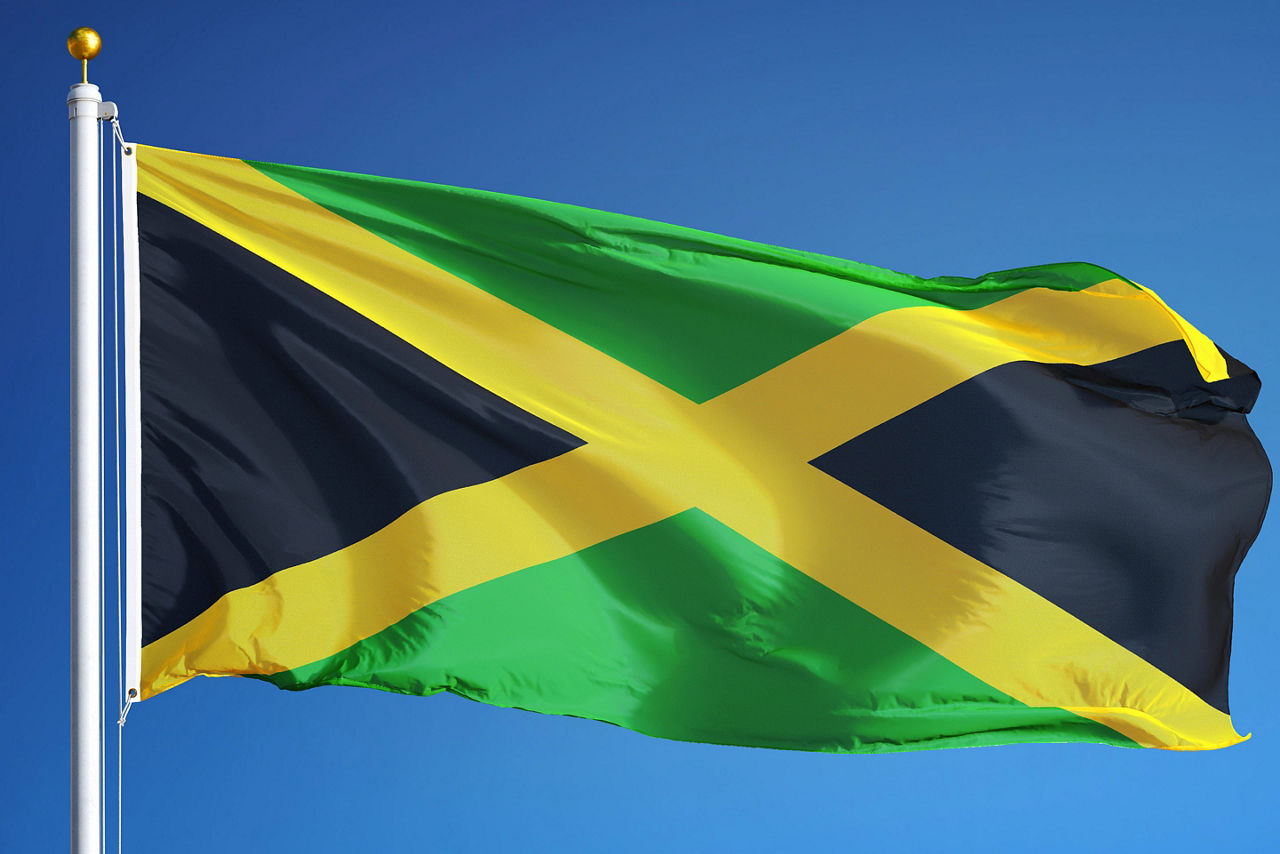 The Jamaican Flag Waving in the Wind. Jamaica