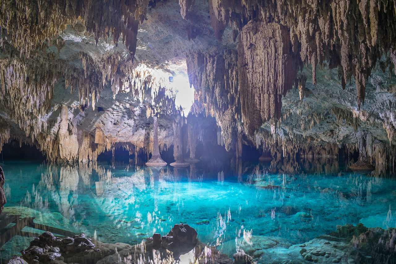 View of Cenote Sac Actún - Akumal, near Tulum city. Mexico