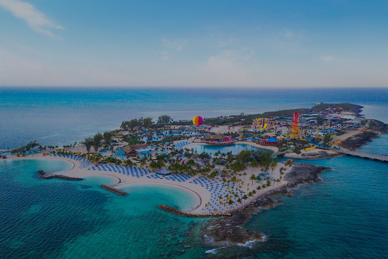 perfect day coco cay island aerial balloon gradient