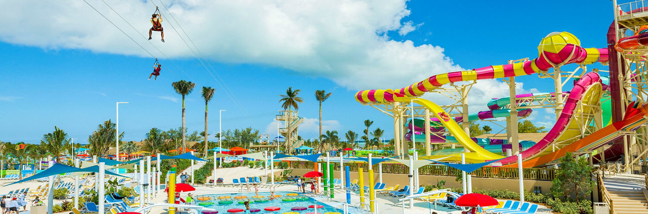 Perfect Day Coco Cay Zipline over Adventure Pool