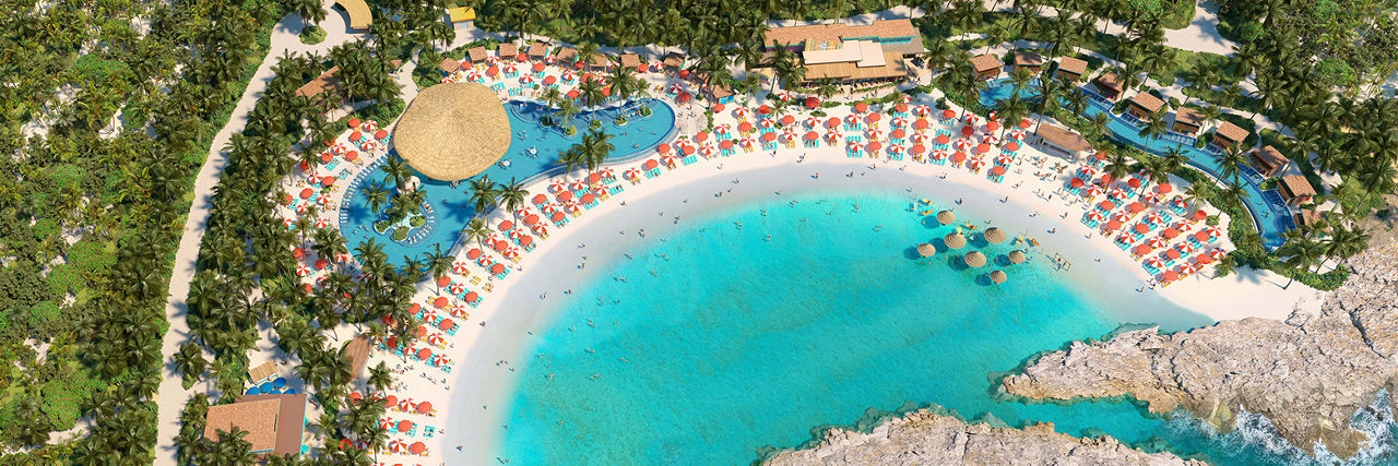 perfect day coco cay hideaway beach aerial pool cove crop