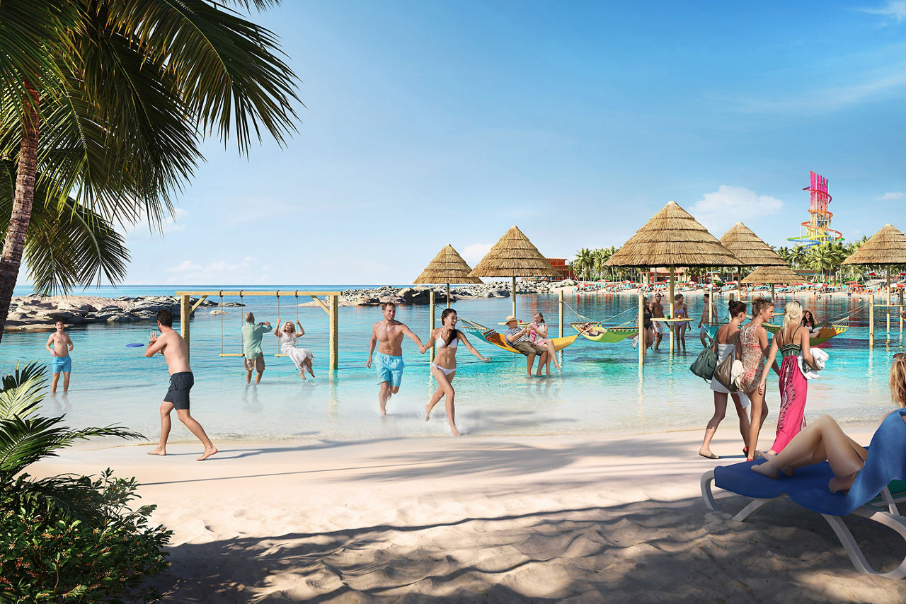 Hammocks and Tiki Umbrellas at Hideaway Beach