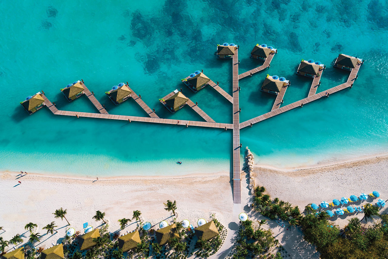 Aerial of Floating Cabanas at Perfect Day at Coco Cay