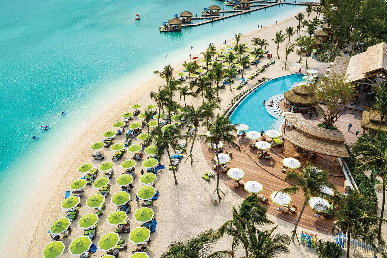 Coco Beach Club Aerial, Perfect Day at Coco Cay