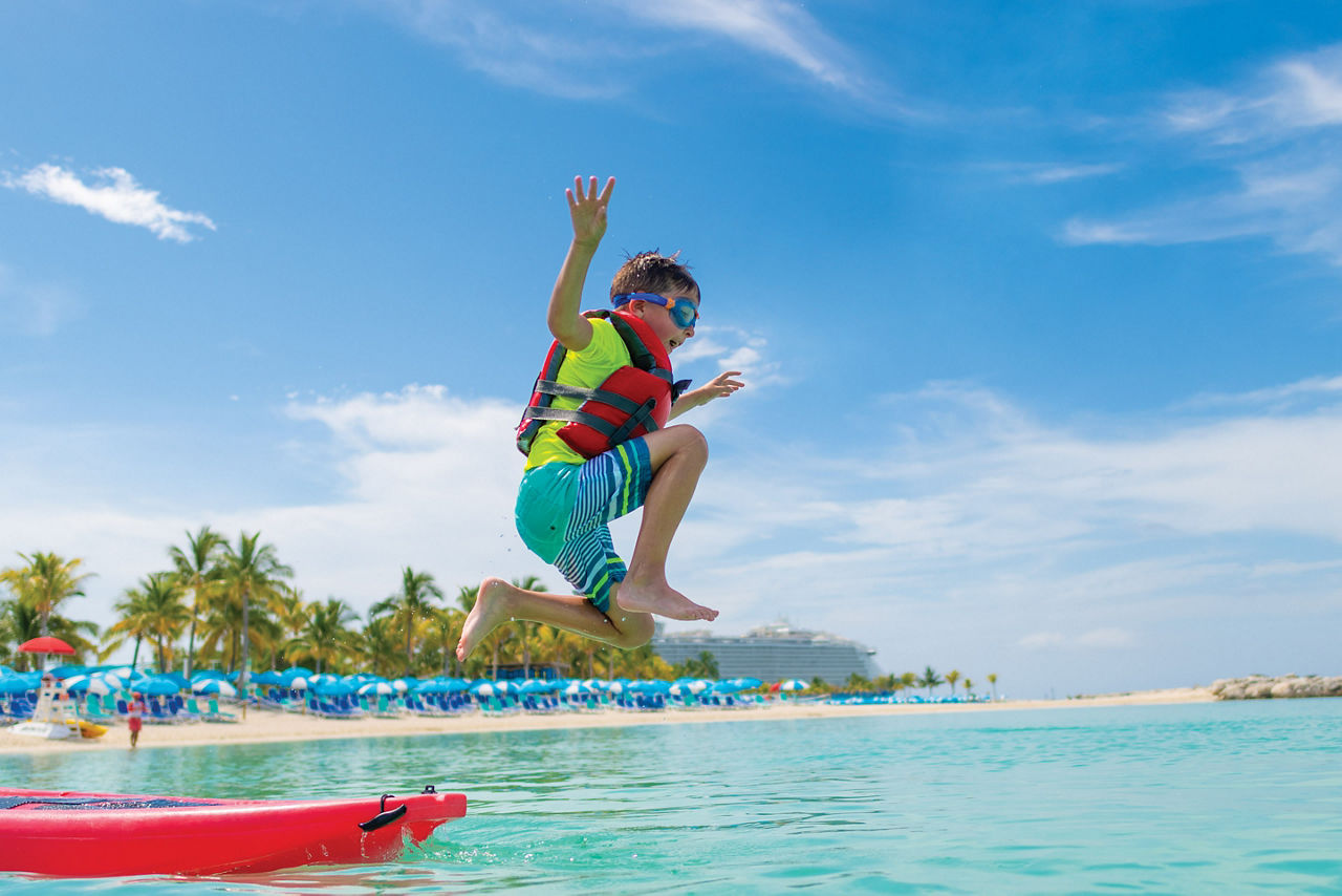 Boy Kayaking and Jumping in the Water, Perfect Day at Coco Cay