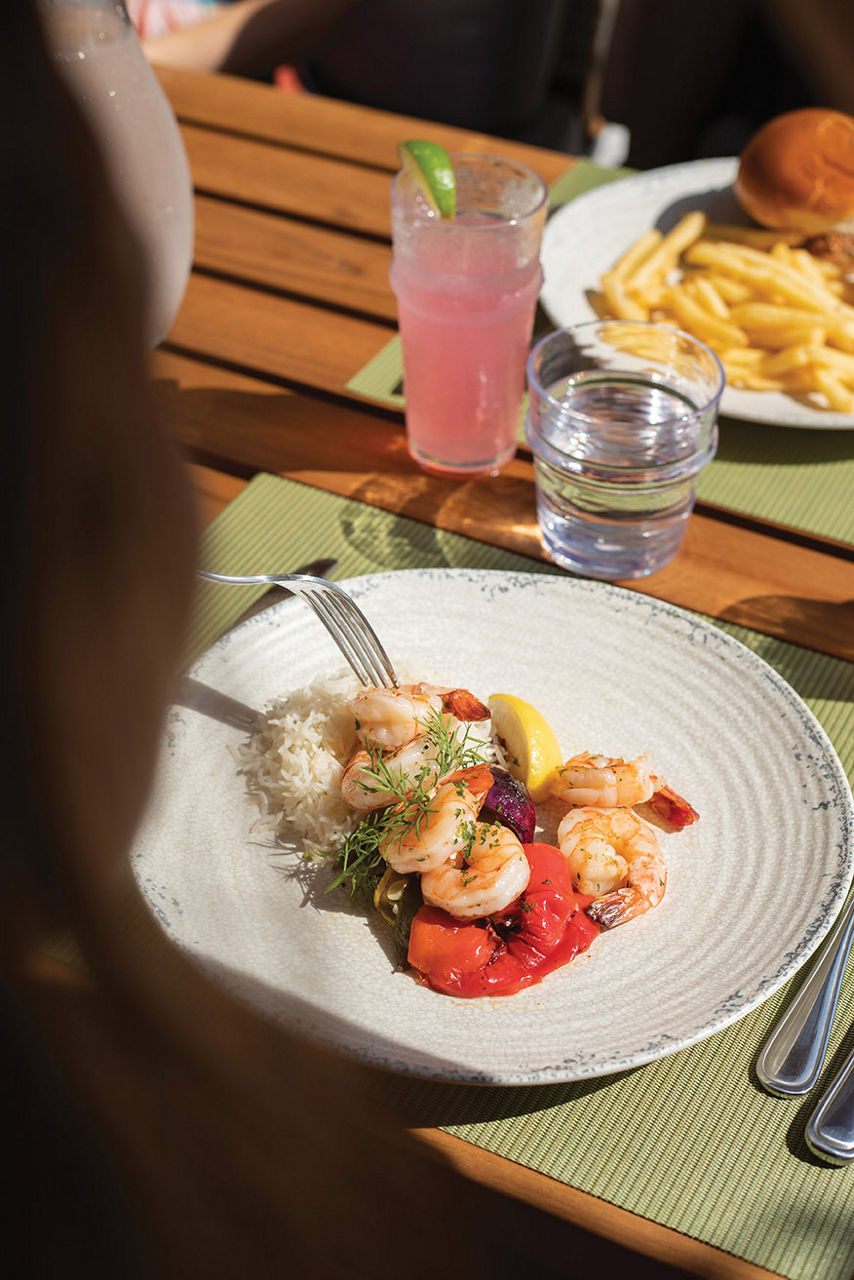 Coco Cay Coco Beach  Club House Shrimp with Rice, Perfect Day at Coco Cay