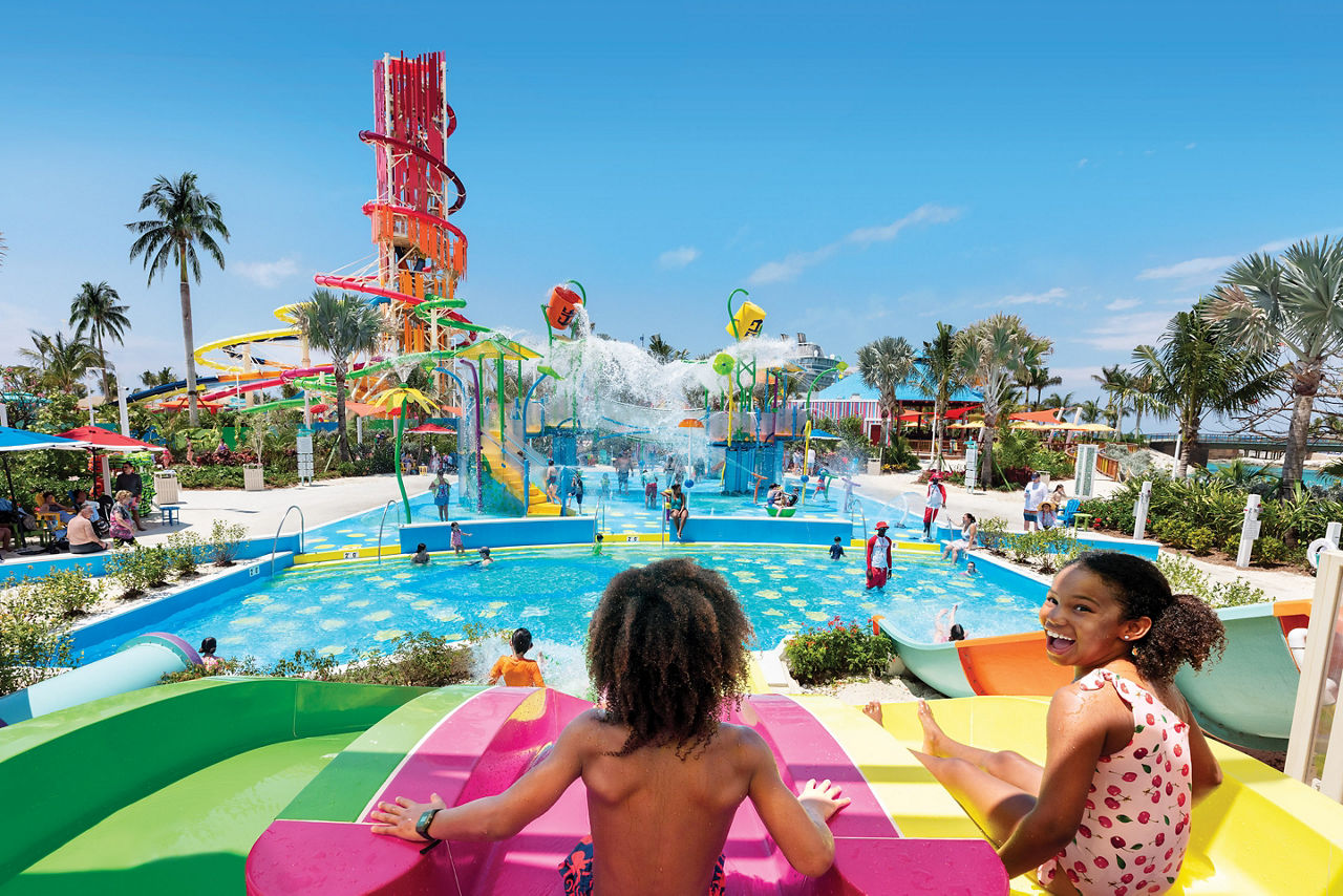 Perfect Day Coco Cay Splashaway Bay Slides Brother and Sister Competing