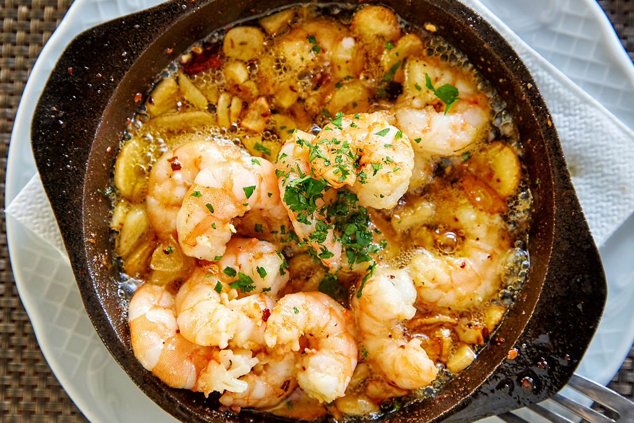 Prawns and Garlic Bread