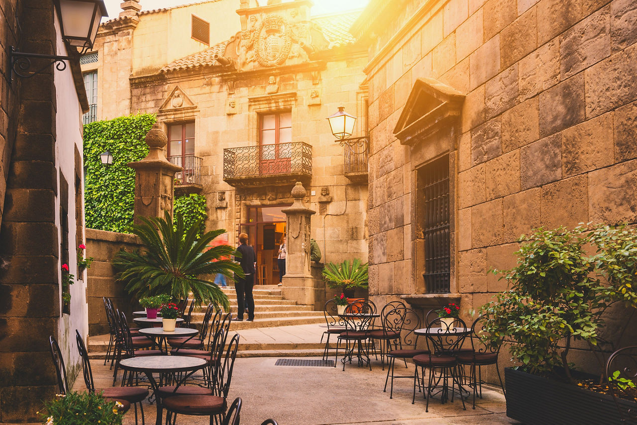 Traditional Spain Street with Tables