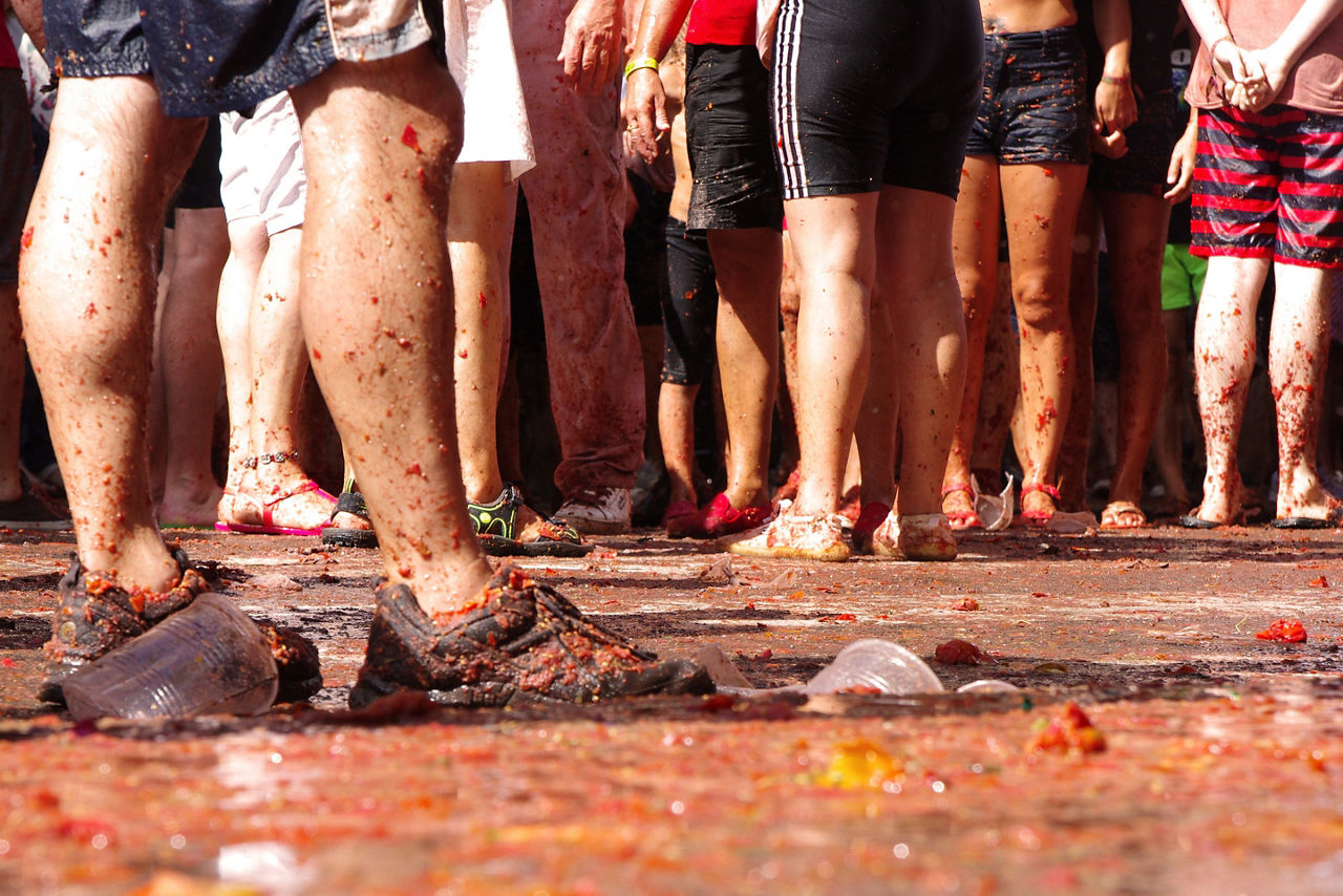 Crowd of People Playing La Tomatina
