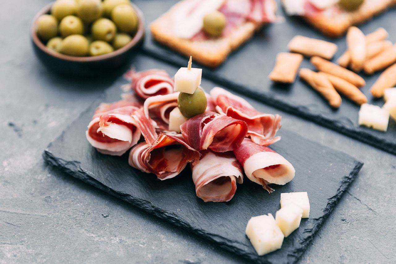 Traditional Spanish Tapas, Jamon Serrano and Salami