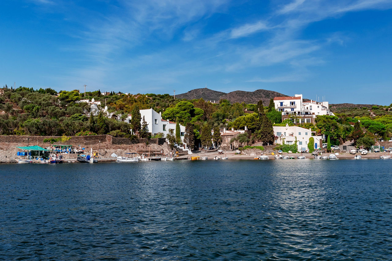 View of the Salvador Dali House in Spain in a coastal hillside. Spain