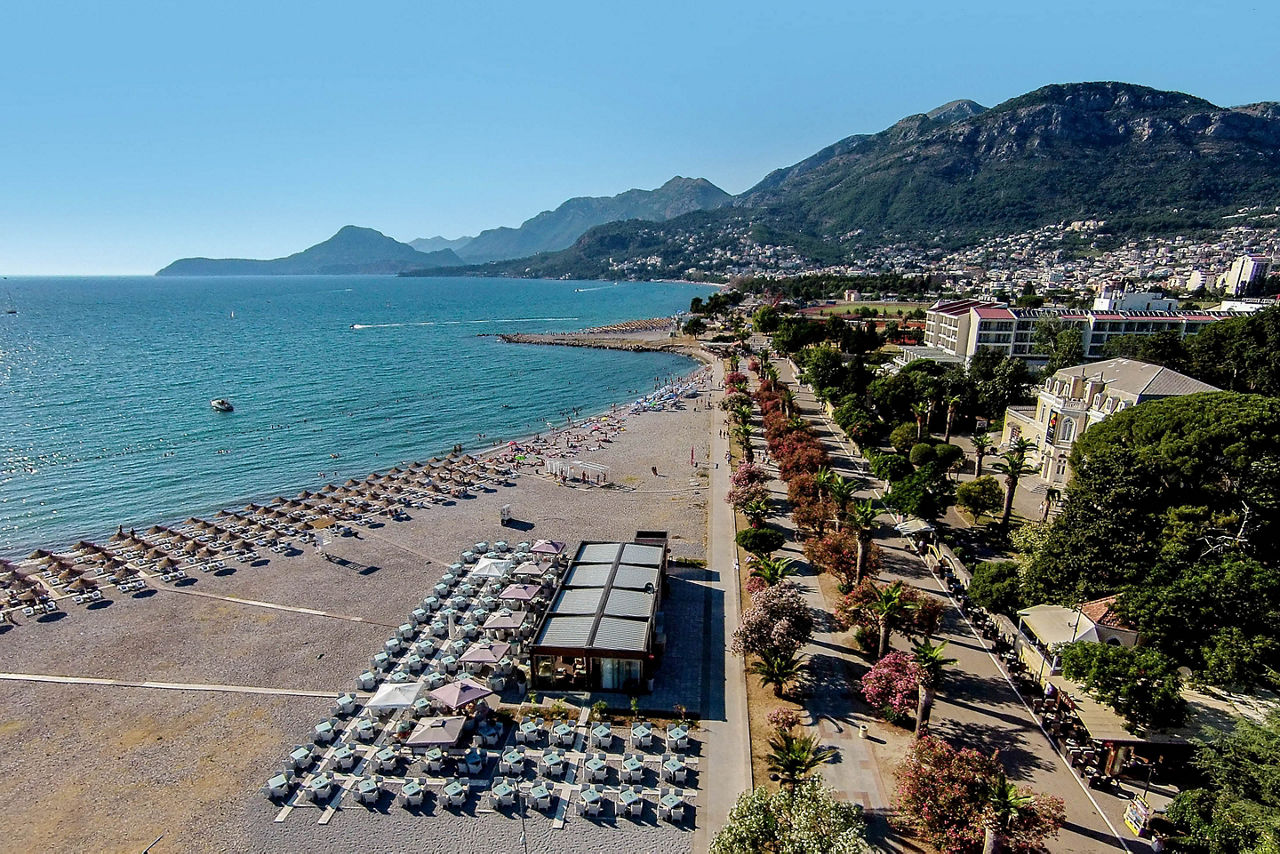 Beach in Bar town located on the Adriatic sea in Montenegro