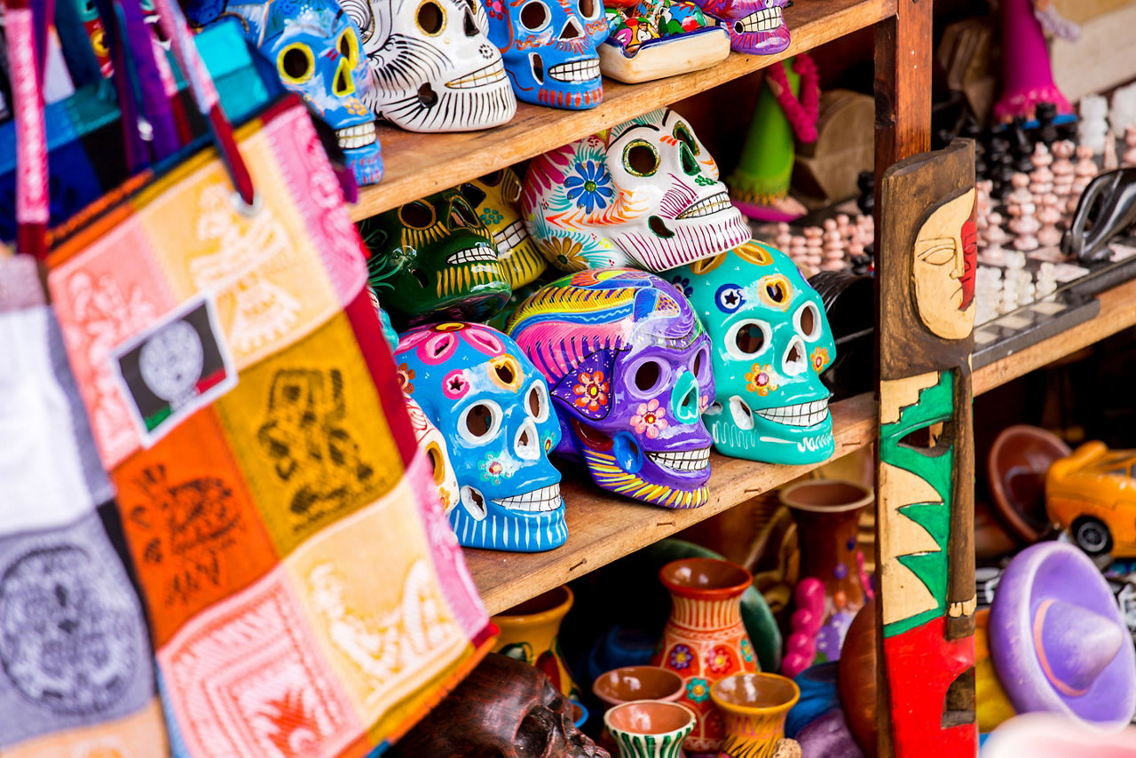 Mexico Ensenada Colorful Skulls Souvenirs Playa Del Carmen