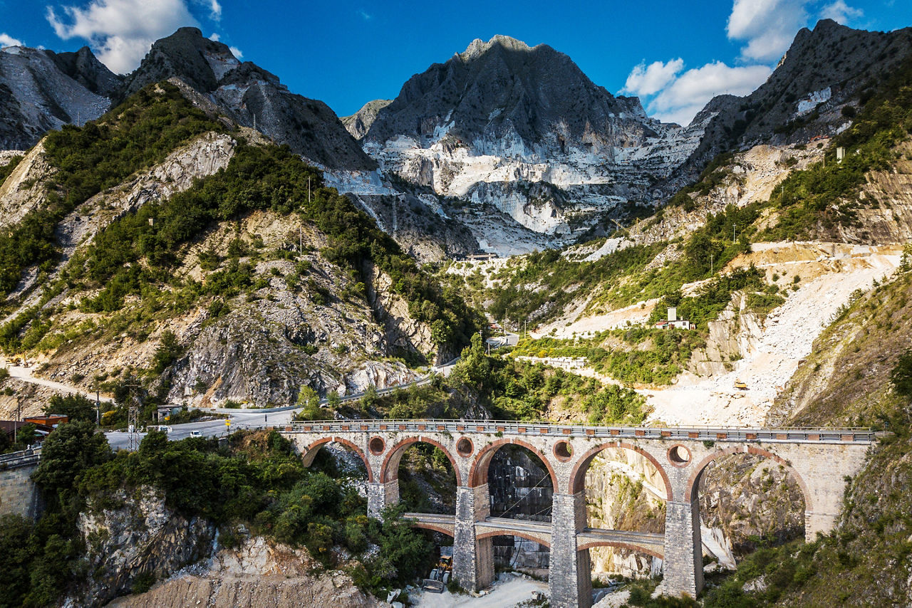 Colonnata village and Carrara mountains. Massa-Carrara Tuscany Italy