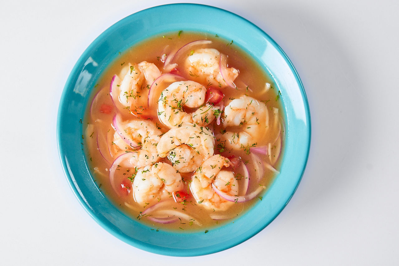 Ecuadorian shrimp ceviche, a traditional appetizer. 