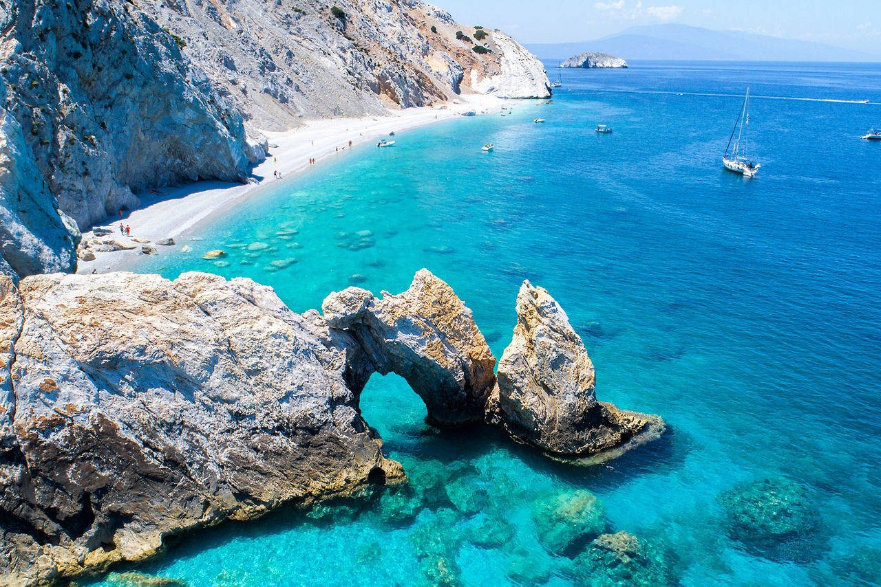 Aerial view of Lalaria beach in Skiathos, Greece