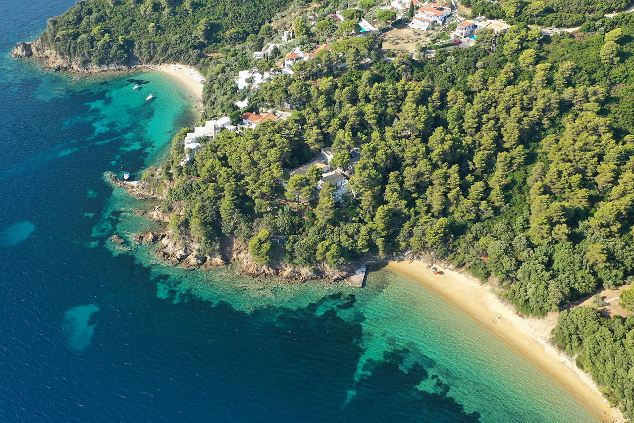 Aerial drone photo of famous seaside area and bay of Kanapitsa