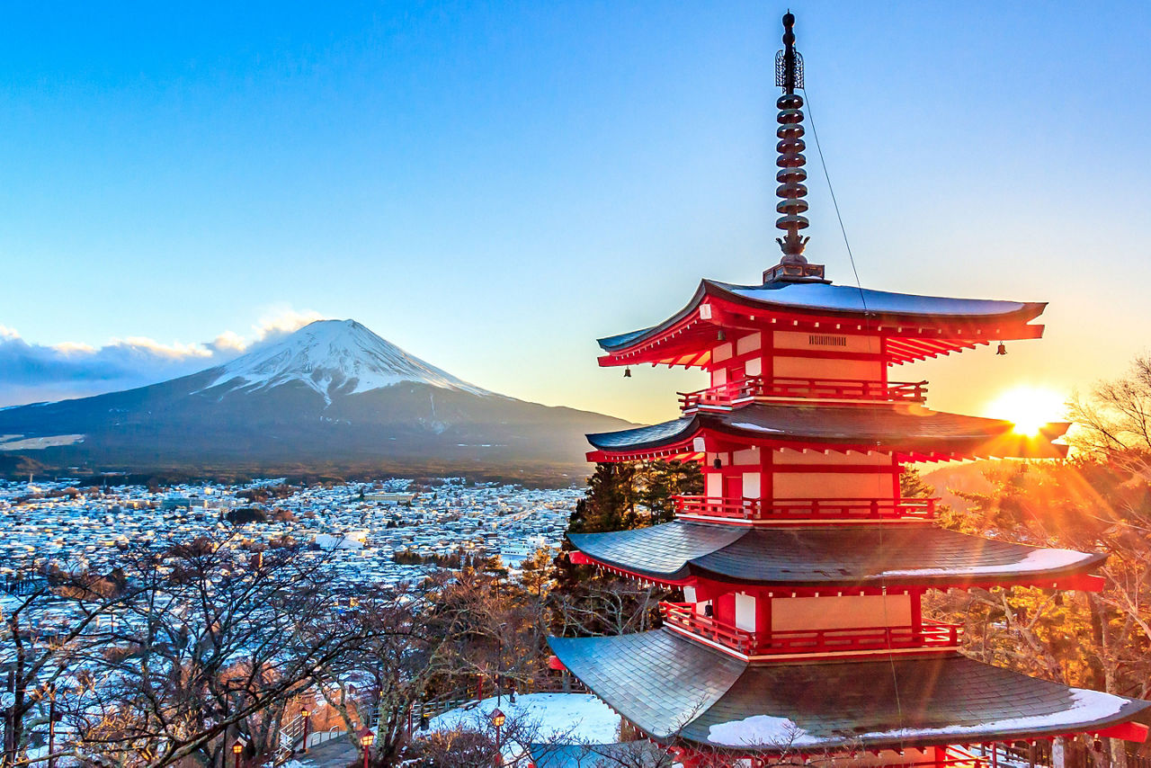 Japan Chureito Red Pagoda Mt. Fuji Fujiyoshida