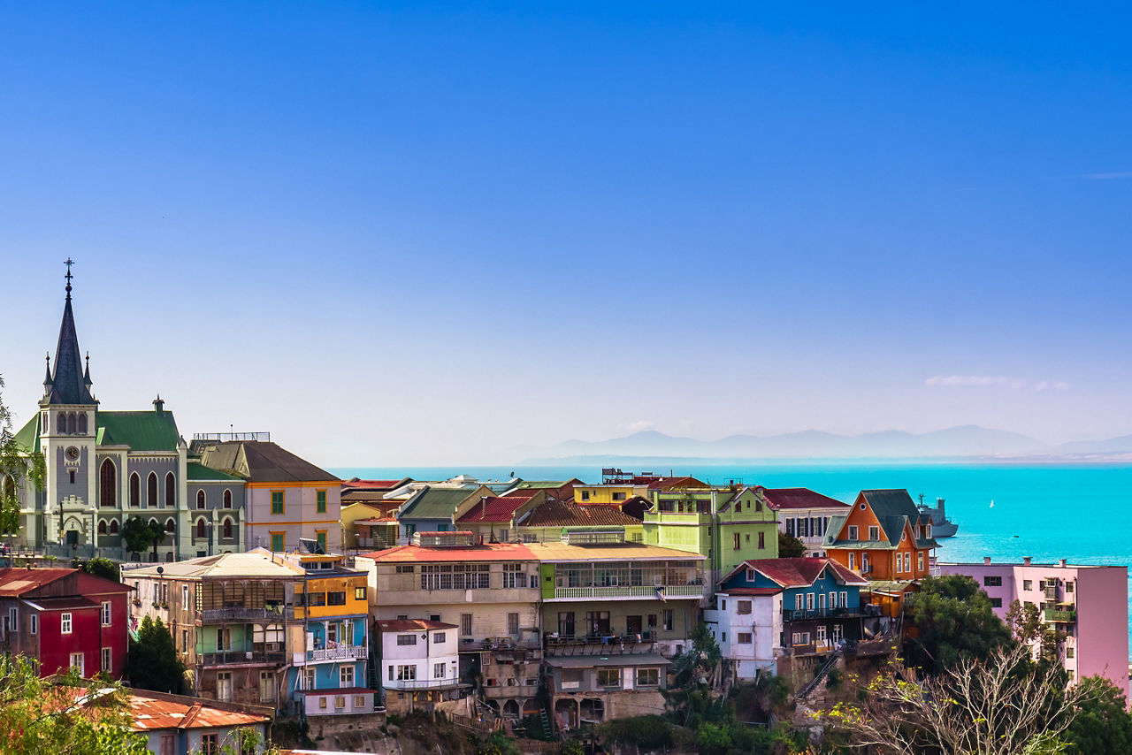 View on Cityscape of Historical City Valparaiso, Chile